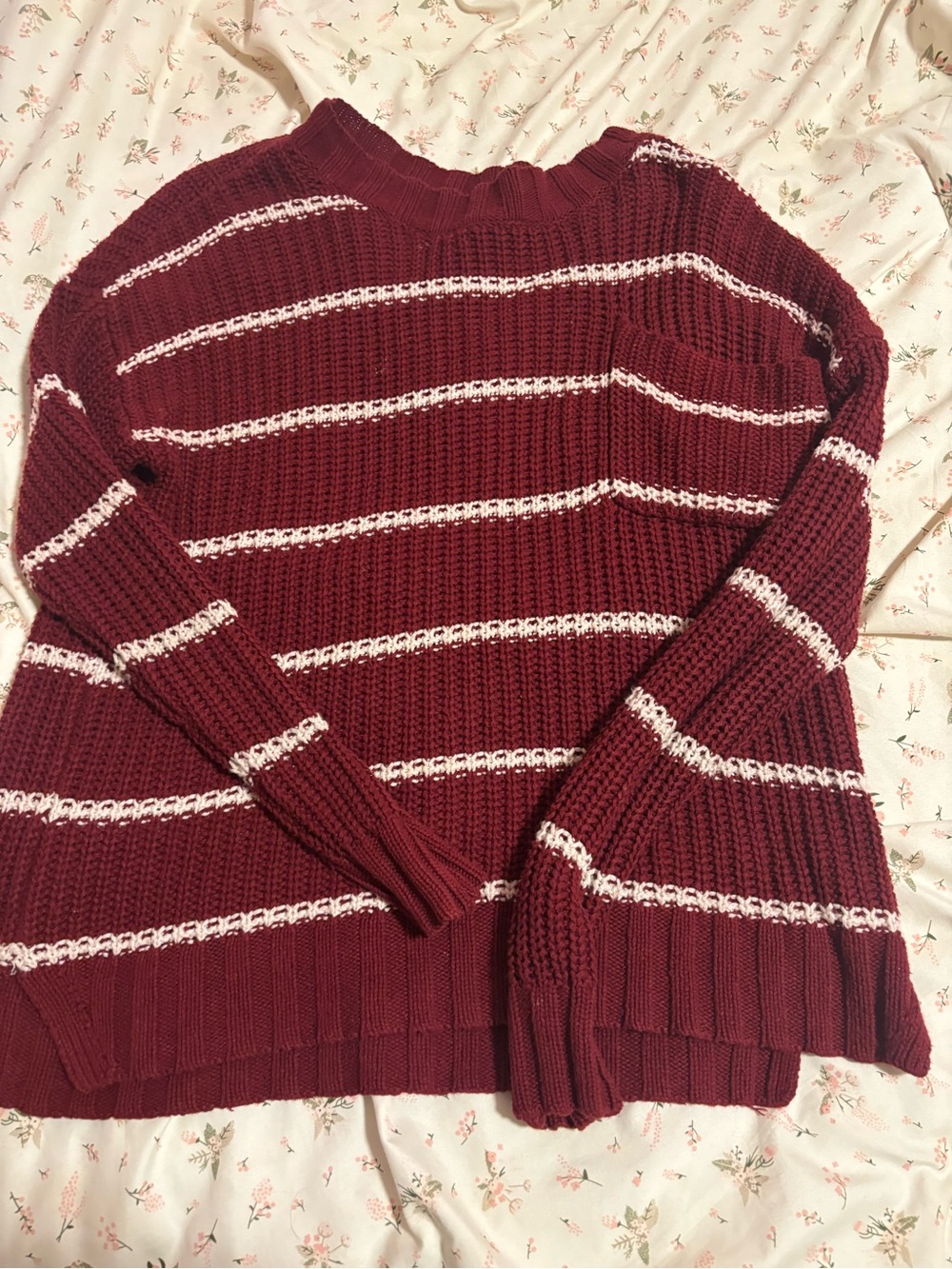 American Eagle Outfitters Maroon Crewneck Sweater with White Stripes